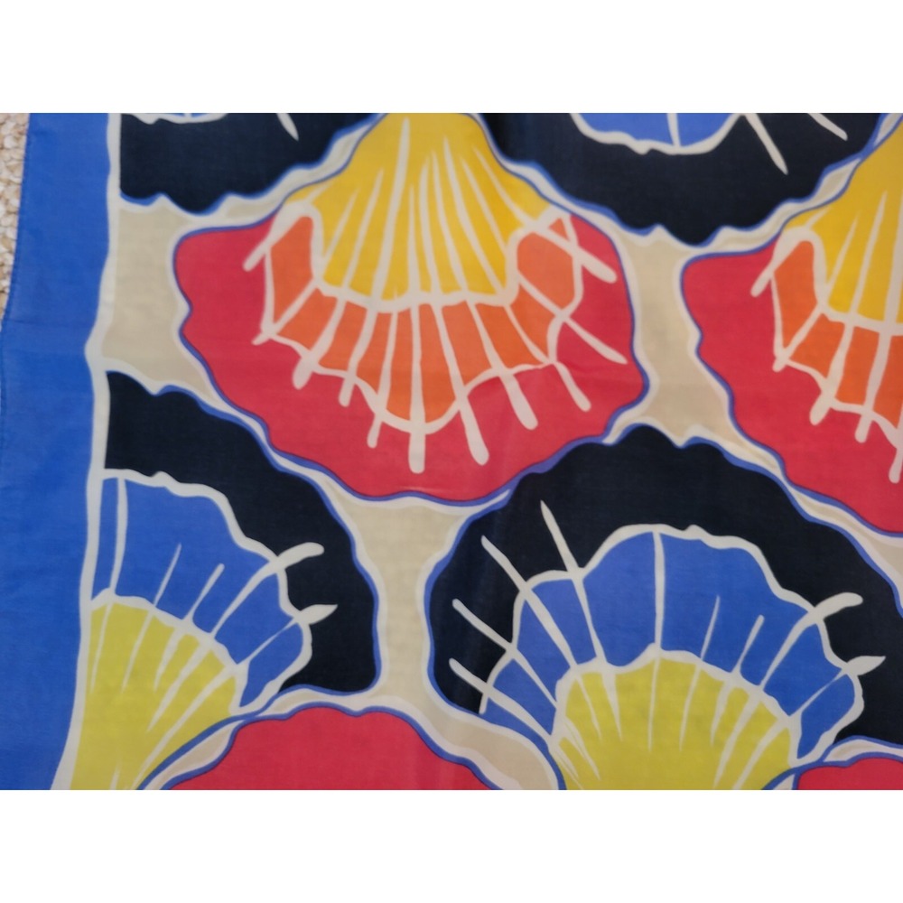 Vintage Taiwan  Multi Colored Sea SHELL Scarf  25X25" RED YELLOW‎ BLUE - Vibrant - Picture 5 of 11